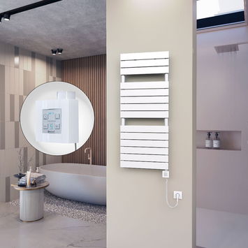 - 10H Sèche Serviettes Electrique 500x1180 Blanc Ktx4 600 Watt Câble en spirale  - 10H Sèche Serviettes Electrique 500x1180 Blanc Ktx4 600 Watt Câble en spirale