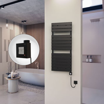 Radiva - 10H Electric Towel Warmer 500x1180 Matte Black Ktx1 600 W (Spiral Cable)