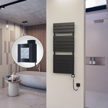 Radiva - 10H Electric Towel Warmer 500x1180 Matte Black Ktx4 600 W (Spiral Cable)