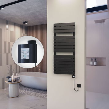  - 10H Sèche Serviettes Electrique 500x1180 Noir mat Ktx4 600 Watt Câble en spirale