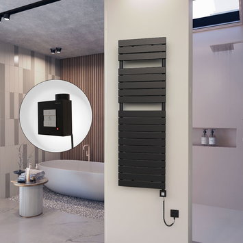 Radiva - 10H Electric Towel Warmer 500x1550 Matte Black Ktx1 600 W (Spiral Cable)
