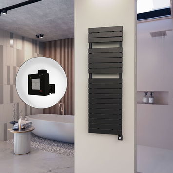  - 10H Sèche Serviettes Electrique 500x1550 Noir mat Ktx1 1000 Watt