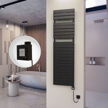 Radiva - 10H Electric Towel Warmer 500x1772 Matte Black Ktx1 1000 W (Spiral Cable)