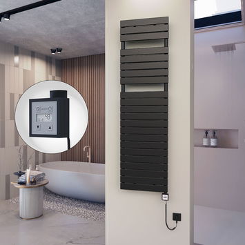  - 10H Sèche Serviettes Electrique 500x1772 Noir mat Ktx3 1000 Watt Câble en spirale