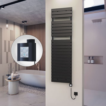 Radiva - 10H Electric Towel Warmer 500x1772 Matte Black Ktx4 1000 W (Spiral Cable)