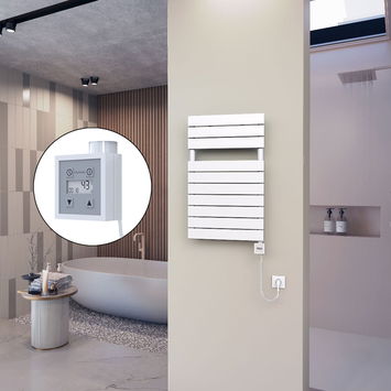 - 10H Sèche Serviettes Electrique 500x810 Blanc Ktx3 600 Watt Câble en spirale  - 10H Sèche Serviettes Electrique 500x810 Blanc Ktx3 600 Watt Câble en spirale