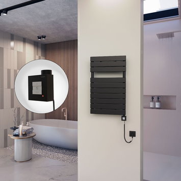 Radiva - 10H Electric Towel Warmer 500x810 Matte Black Ktx1 300 W (Spiral Cable)