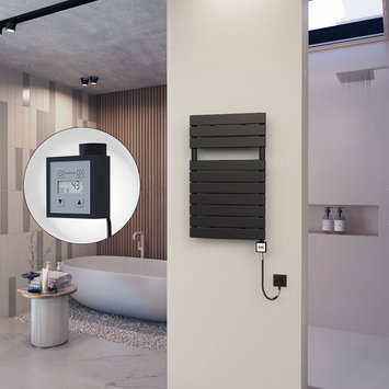 Radiva - 10H Sèche Serviettes Electrique 500x810 Noir mat Ktx3 600 Watt Câble en spirale