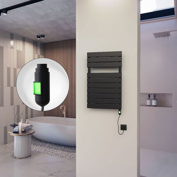 - 10H Sèche Serviettes Electrique 500x810 Noir mat (On/Off) 600 Watt  - 10H Sèche Serviettes Electrique 500x810 Noir mat (On/Off) 600 Watt