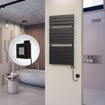 Radiva - 10H Sèche Serviettes Electrique 600x1180 Noir mat Ktx1 600 Watt Câble en spirale
