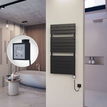  - 10H Sèche Serviettes Electrique 600x1180 Noir mat Ktx3 600 Watt Câble en spirale