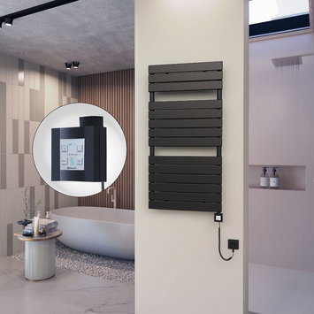 Radiva - 10H Sèche Serviettes Electrique 600x1180 Noir mat Ktx4 600 Watt Câble en spirale