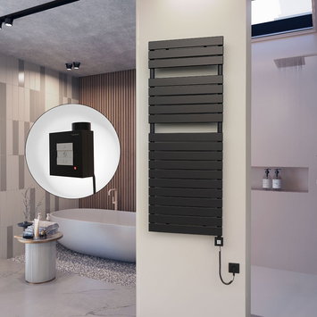 Radiva - 10H Electric Towel Warmer 600x1550 Matte Black Ktx1 1000 W (Spiral Cable)
