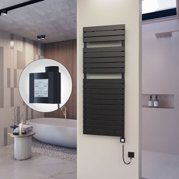 Radiva - 10H Electric Towel Warmer 600x1550 Matte Black Ktx4 1000 W (Spiral Cable)