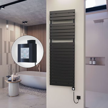  - 10H Sèche Serviettes Electrique 600x1772 Noir mat Ktx4 1000 Watt Câble en spirale