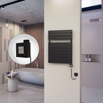 Radiva - 10H Electric Towel Warmer 600x810 Matte Black Ktx1 300 W (Spiral Cable)