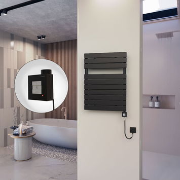  - 10H Sèche Serviettes Electrique 600x810 Noir mat Ktx1 600 Watt Câble en spirale