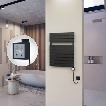 Radiva - 10H Electric Towel Warmer 600x810 Matte Black Ktx3 300 W (Spiral Cable)