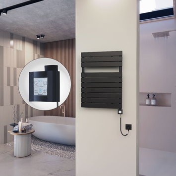 Radiva - 10H Sèche Serviettes Electrique 600x810 Noir mat Ktx4 600 Watt Câble en spirale