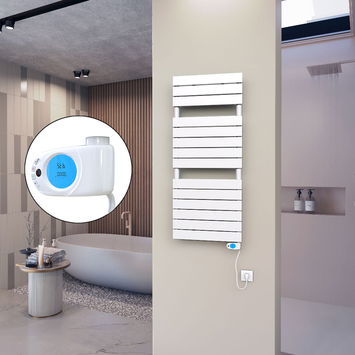 - 10H Sèche Serviettes Electrique 500x1180 Blanc (Thermostat Musa) 600 W  - 10H Sèche Serviettes Electrique 500x1180 Blanc (Thermostat Musa) 600 W