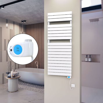  - 10H Sèche Serviettes Electrique 600x1550 Blanc (Thermostat Musa) 900 W