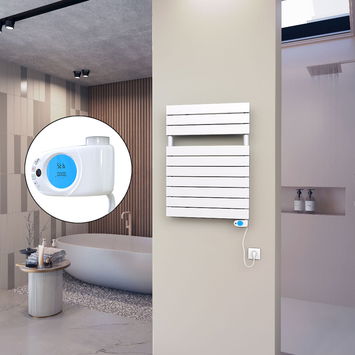  - 10H Sèche Serviettes Electrique 600x810 Blanc (Thermostat Musa) 600 Watt