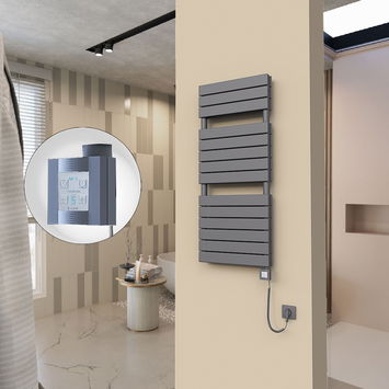  - 20H Sèche Serviettes Electrique 500x1180 Anthracite Ktx4 1000 Watt Câble en spirale