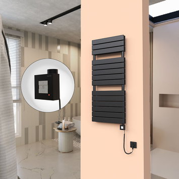 Radiva - 20H Electric Towel Warmer 500x1180 Matte Black Ktx1 600 W (Spiral Cable)