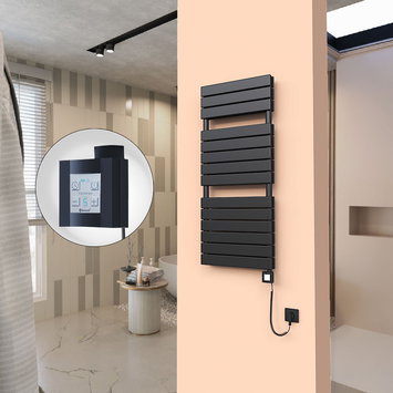 Radiva - 20H Sèche Serviettes Electrique 500x1180 Noir mat Ktx4 1000 Watt Câble en spirale