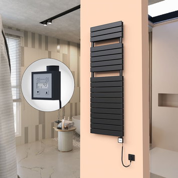 Radiva - 20H Sèche Serviettes Electrique 500x1550 Noir mat Ktx3 1000 Watt Câble en spirale