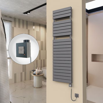  - 20H Sèche Serviettes Electrique 500x1772 Anthracite Ktx1 1000 Watt Câble en spirale