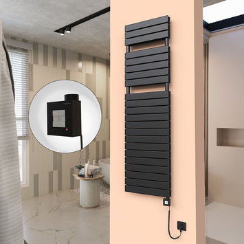 Radiva - 20H Sèche Serviettes Electrique 500x1772 Noir mat Ktx1 1000 Watt Câble en spirale