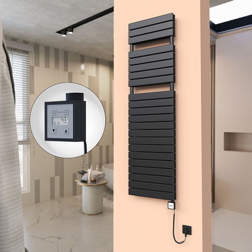 Radiva - 20H Sèche Serviettes Electrique 500x1772 Noir mat Ktx3 1000 Watt Câble en spirale