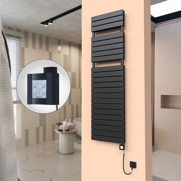 Radiva - 20H Sèche Serviettes Electrique 500x1772 Noir mat Ktx4 1000 Watt Câble en spirale