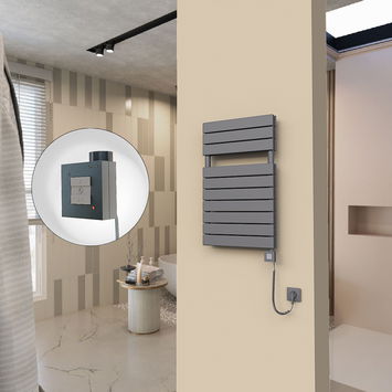  - 20H Sèche Serviettes Electrique 500x810 Anthracite Ktx1 1000 Watt Câble en spirale