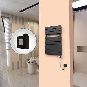 Radiva - 20H Sèche Serviettes Electrique 500x810 Noir mat Ktx1 1000 Watt Câble en spirale
