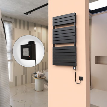 Radiva - 20H Electric Towel Warmer 600x1180 Matte Black Ktx1 1000 W (Spiral Cable)