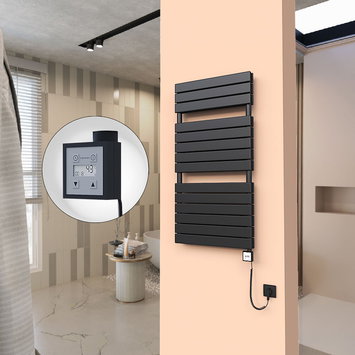 Radiva - 20H Electric Towel Warmer 600x1180 Matte Black Ktx3 1000 W (Spiral Cable)