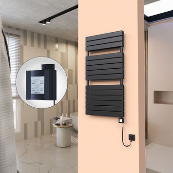  - 20H Sèche Serviettes Electrique 600x1180 Noir mat Ktx4 1000 Watt Câble en spirale