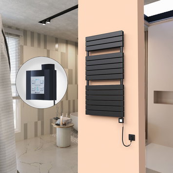 Radiva - 20H Sèche Serviettes Electrique 600x1180 Noir mat Ktx4 1000 Watt Câble en spirale