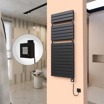 Radiva - 20H Sèche Serviettes Electrique 600x1550 Noir mat Ktx1 1000 Watt Câble en spirale