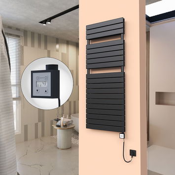  - 20H Sèche Serviettes Electrique 600x1550 Noir mat Ktx3 1000 Watt Câble en spirale