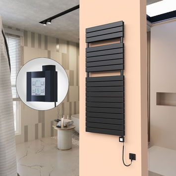  - 20H Sèche Serviettes Electrique 600x1550 Noir mat Ktx4 1000 Watt Câble en spirale