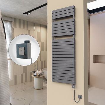  - 20H Sèche Serviettes Electrique 600x1772 Anthracite Ktx1 1000 Watt Câble en spirale