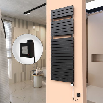 Radiva - 20H Electric Towel Warmer 600x1772 Matte Black Ktx1 1000 W (Spiral Cable)