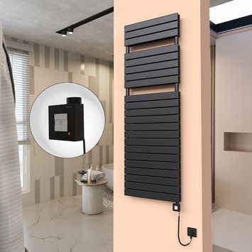  - 20H Sèche Serviettes Electrique 600x1772 Noir mat Ktx1 1000 Watt Câble en spirale