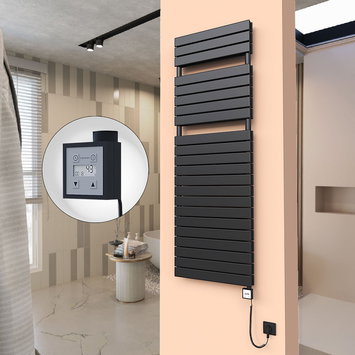 Radiva - 20H Electric Towel Warmer 600x1772 Matte Black Ktx3 1000 W (Spiral Cable)