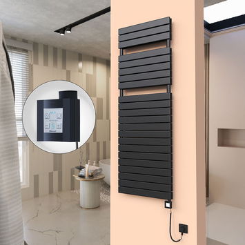 - 20H Electric Towel Warmer 600x1772 Matte Black Ktx4 1000 W (Spiral Cable)