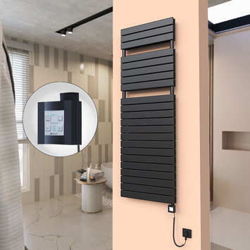 Radiva - 20H Electric Towel Warmer 600x1772 Matte Black Ktx4 1000 W (Spiral Cable)