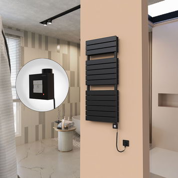- 21H Sèche Serviettes Electrique 500x1180 Noir mat Ktx1 1000 Watt Câble en spirale  - 21H Sèche Serviettes Electrique 500x1180 Noir mat Ktx1 1000 Watt Câble en spirale